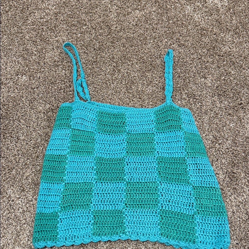 Pink Lily Blue and Green Crochet Tank Top
